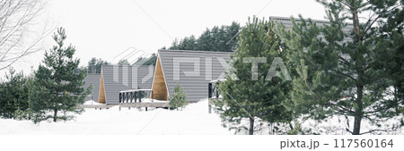 A country house in nature in winter. Rest in an ecologically clean place in winter. Glamping in nature. 117560164