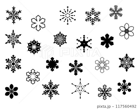 モノクロの雪の結晶のアイコンセット モノクロの雪の結晶のアイコンセット 117560492