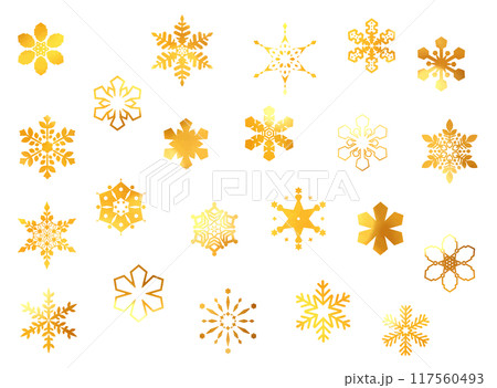 ゴールドの雪の結晶のアイコンセット 117560493