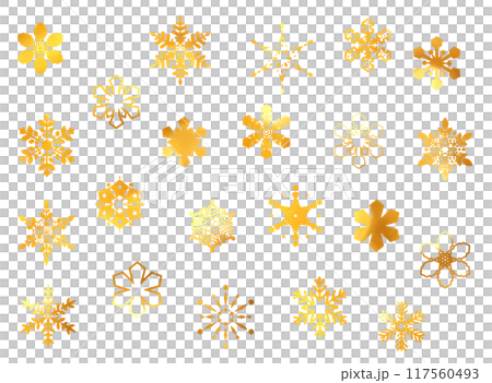 ゴールドの雪の結晶のアイコンセット 117560493