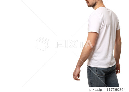 PNG,A guy in a white T-shirt, isolated on white background 117560864