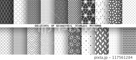 Geometric set of seamless black and white patterns. Simple vector graphics. Geometric set of seamless black and white patterns. Simple vector graphics. 117561284