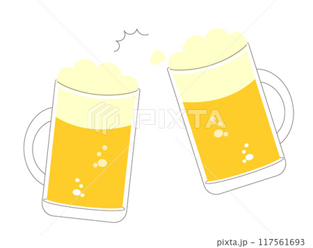 乾杯しているビールジョッキに入った生ビールのイラスト 乾杯しているビールジョッキに入った生ビールのイラスト 117561693