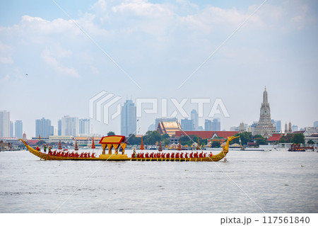 The Royal Barge in Chao Phraya river to be used in the royal coronation ceremony of His Majesty the King of Thailand The Royal Barge in Chao Phraya river to be used in the royal coronation ceremony of His Majesty the King of Thailand 117561840