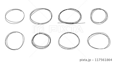 Highlight circle frame cadre, circle doodle scribble round circles for message note. border, mark check or text box isolated on white background. Hand drawn decorative stroke, vintage sketch icon Highlight circle frame cadre, circle doodle scribble round circles for message note. border, mark check or text box isolated on white background. Hand drawn decorative stroke, vintage sketch icon 117561864