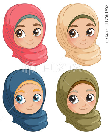 Muslim Characters in Colorful Hijabs Muslim Characters in Colorful Hijabs 117561958