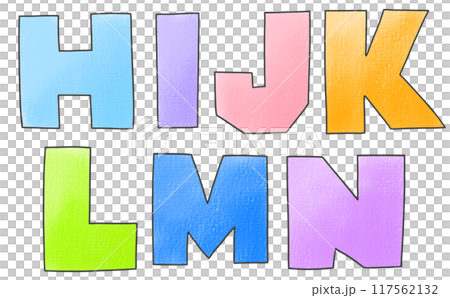 A simple, loosely-written alphabet in uppercase "HIJKLMN" in a blocky, analog-style version 117562132