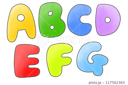 ゆるめシンプルな大文字アルファベットの『ABCDEFG』丸っこいバージョン アナログ風 ゆるめシンプルな大文字アルファベットの『ABCDEFG』丸っこいバージョン アナログ風 117562363