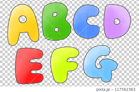 ゆるめシンプルな大文字アルファベットの『ABCDEFG』丸っこいバージョン アナログ風 ゆるめシンプルな大文字アルファベットの『ABCDEFG』丸っこいバージョン アナログ風 117562363