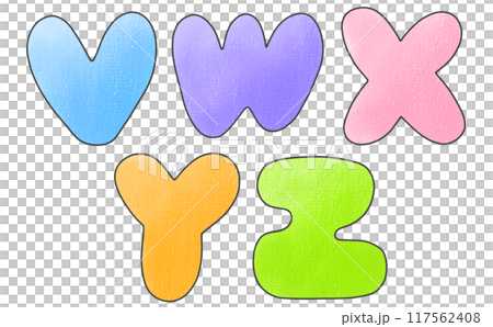 ゆるめシンプルな大文字アルファベットの『VWXYZ』丸っこいバージョン　アナログ風 117562408