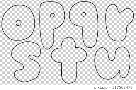 寬鬆簡單的小寫字母「opqrstu」圓角版線描 117562479
