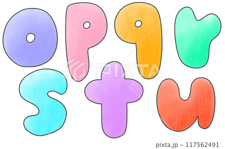 ゆるめシンプルな小文字アルファベットの『opqrstu』丸っこいバージョン アナログ風 ゆるめシンプルな小文字アルファベットの『opqrstu』丸っこいバージョン アナログ風 117562491