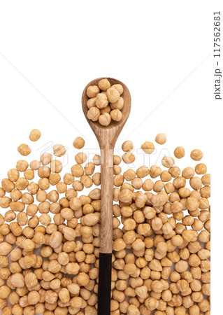 heap of hazelnuts in spoon isolated on white heap of hazelnuts in spoon isolated on white 117562681