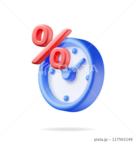 3D alarm clock with percentage sign isolated 3D alarm clock with percentage sign isolated 117563149