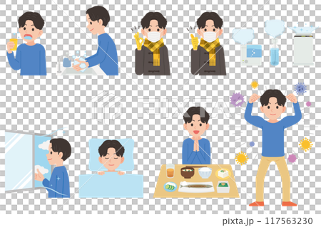 感染予防をする男性 セット 感染予防をする男性 セット 117563230