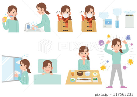 感染予防をする女性　セット 117563233