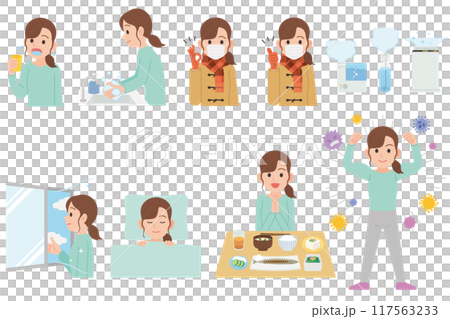 感染予防をする女性　セット 117563233