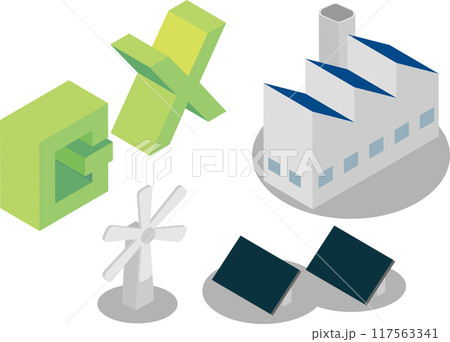 アイソメトリックな工場のGXをイメージしたアイコンセット 117563341