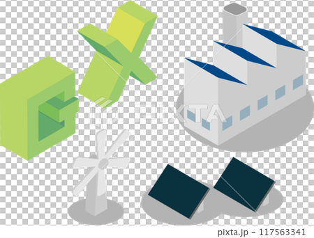 アイソメトリックな工場のGXをイメージしたアイコンセット 117563341