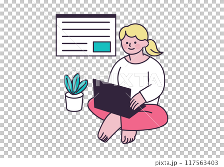 Illustration of a woman relaxing and working 117563403