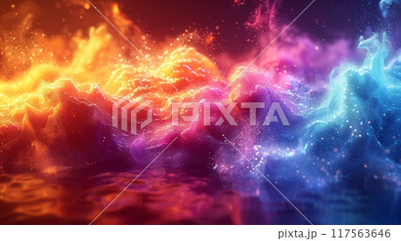 Vibrant energy explosion of colorful liquids frozen in time 117563646