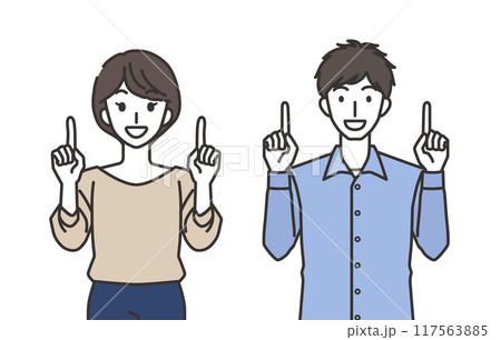 上を指さす男性と女性のイラスト 117563885