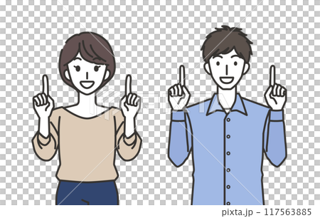 上を指さす男性と女性のイラスト 117563885
