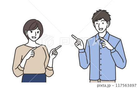 横を指さす男性と女性のイラスト 117563897