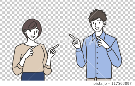 横を指さす男性と女性のイラスト 117563897