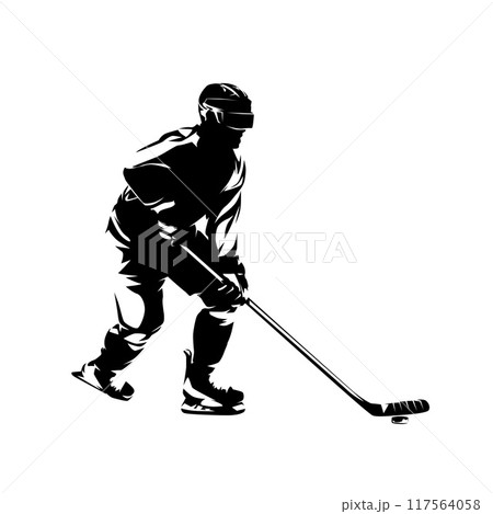 Ice hockey player - isolated vector silhouette, ink drawing Ice hockey player - isolated vector silhouette, ink drawing 117564058