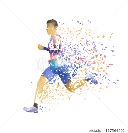 Run, running man, isolated low poly vector illustration with shatter effect, side view Run, running man, isolated low poly vector illustration with shatter effect, side view 117564092