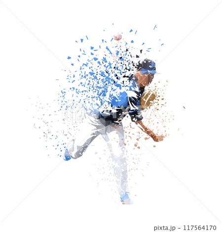 Baseball player throwing ball, pitcher, isolated geometric vector illustration, front view Baseball player throwing ball, pitcher, isolated geometric vector illustration, front view 117564170