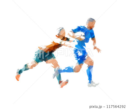 Rugby players, low poly isolated vector illustration 117564292