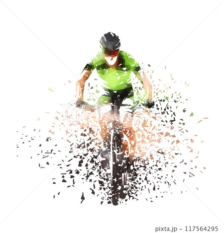 Cycling, man riding a mountain bike, isolated low poly vector illustration with shatter effect 117564295