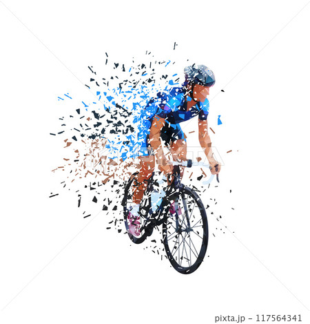 Road cycling, cyclist riding bike, low poly geometric isolated vector illustration,dispersion effect 117564341