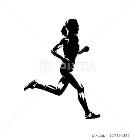 Run, running woman isolated silhouette, side view 117564345