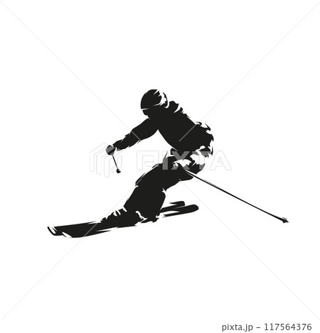 Downhill skier, skiing, abstract isolated vector silhouette, ink drawing 117564376