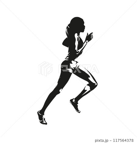 Running woman, spotting black isolated vector drawing. Run Running woman, spotting black isolated vector drawing. Run 117564378