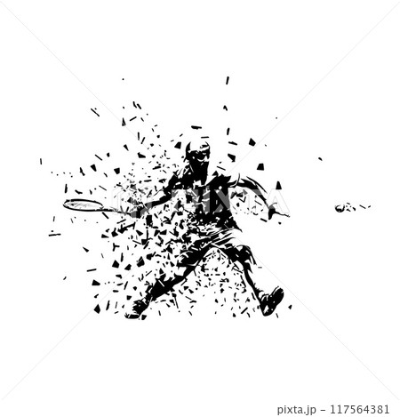 Tennis player, abstract isolated vector silhouette, distortion effect Tennis player, abstract isolated vector silhouette, distortion effect 117564381