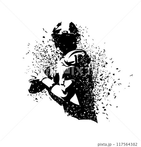 American football player holding ball, isolated vector silhouette. Team sport 117564382