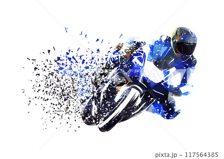 Motorcycle rider on road motorbike. Moto racing, low poly isolated vector illustration 117564385