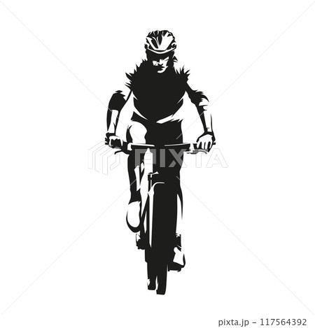 Mountain bike cycling, biker, front view, abstract isolated vector silhouette 117564392