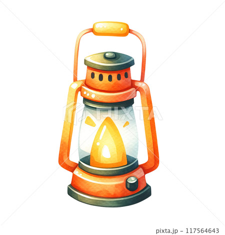 A lantern with a yellow light is sitting on a white background 117564643