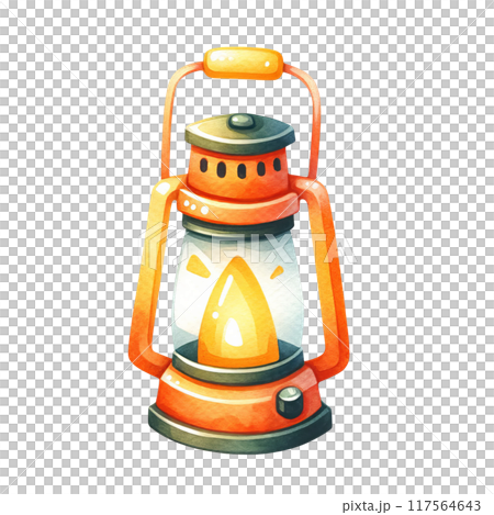 A lantern with a yellow light is sitting on a white background 117564643
