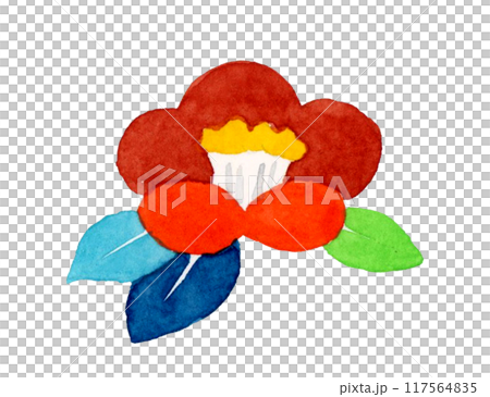 赤色の椿の花　植物の手描き水彩イラスト素材　年賀状にも 117564835
