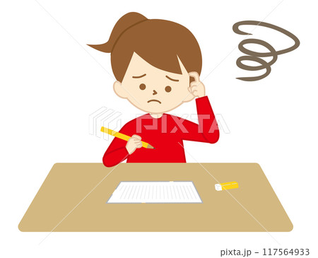 勉強で難しい問題に、悩み考える女の子 勉強で難しい問題に、悩み考える女の子 117564933