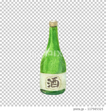 水彩絵の具で描いた日本酒の酒瓶 117565325
