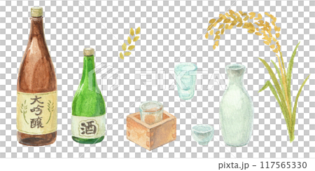 用水彩畫的清酒套裝 117565330