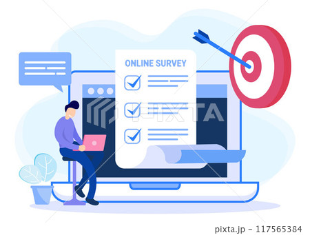 Illustration vector graphic cartoon character of online survey Illustration vector graphic cartoon character of online survey 117565384
