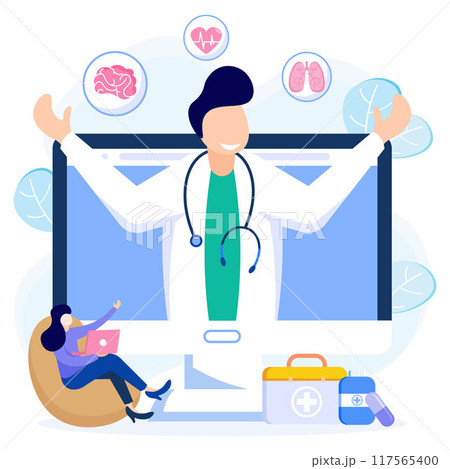 Illustration vector graphic cartoon character of online medical 117565400